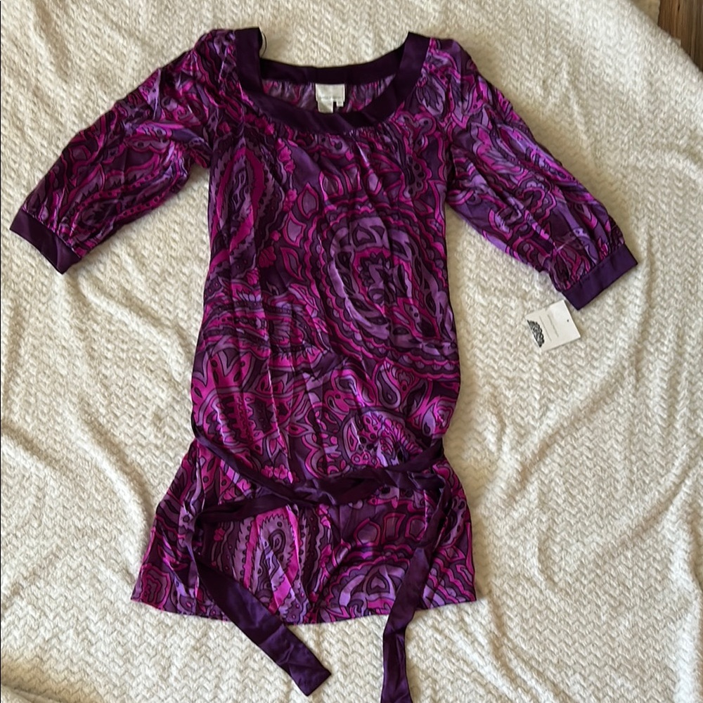Donna Morgan Silk Purple Paisley Blouse dress new with tags nwt